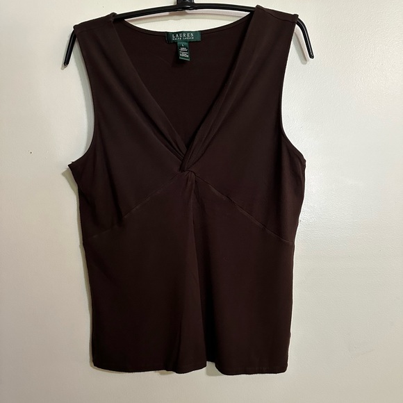Lauren Ralph Lauren Tops - Lauren Ralph Lauren Brown V-Neck Sleeveless Knit Top, Size L